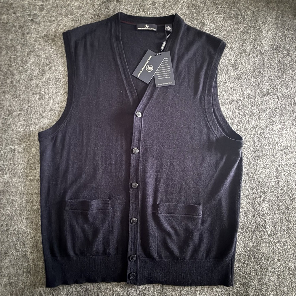 Hart Schaffner Marx Vest Mens Large Black Extra Fine Merino Wool Cardigan NWT